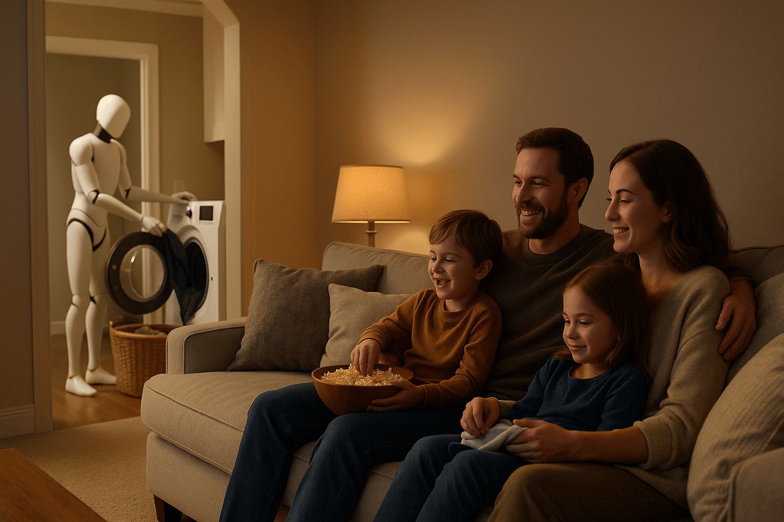 Robot humanoid putting dishes in the dishwasher